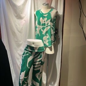 Dressy palazzo pant suit set matching cowl neck tank by Clara sun woo